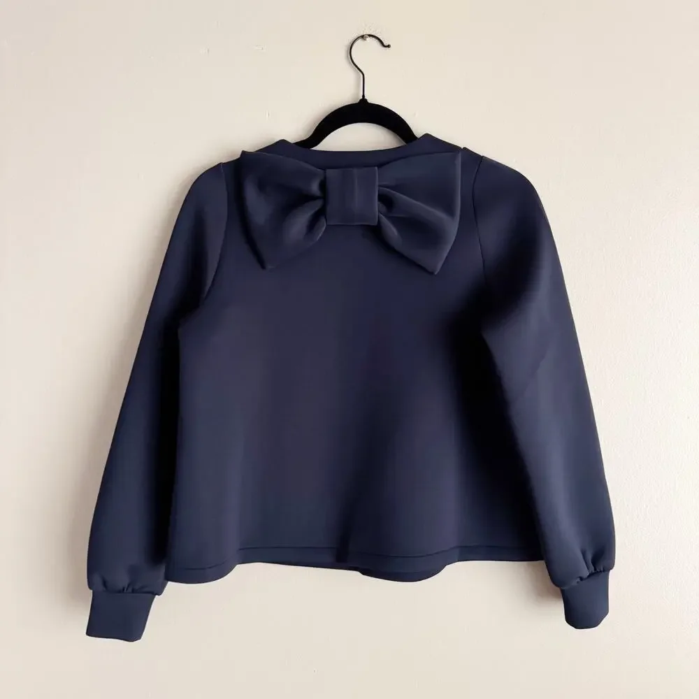 Stella & Dot Navy Blue Crush It Bow Back Structured Blouse Small